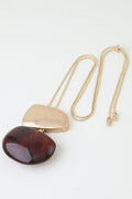 Matte Gold & Amber Resin Pebble Pendant Necklace