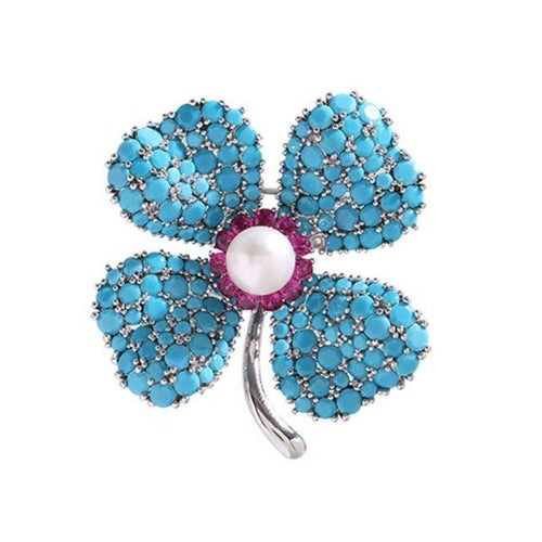 Blue Turquoise Clover Brooch