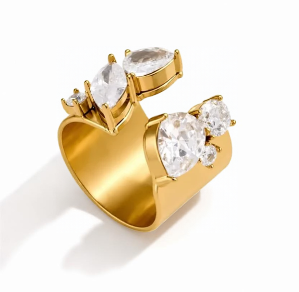 Geometric Zircon Open Ring
