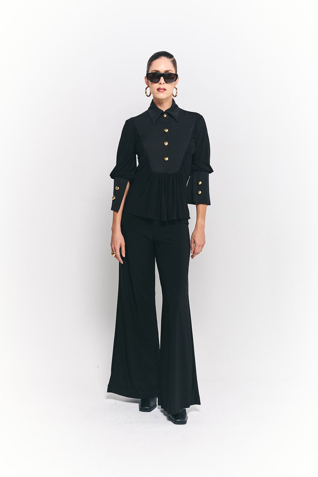 Duna Black Shirt and Flare Pants Set