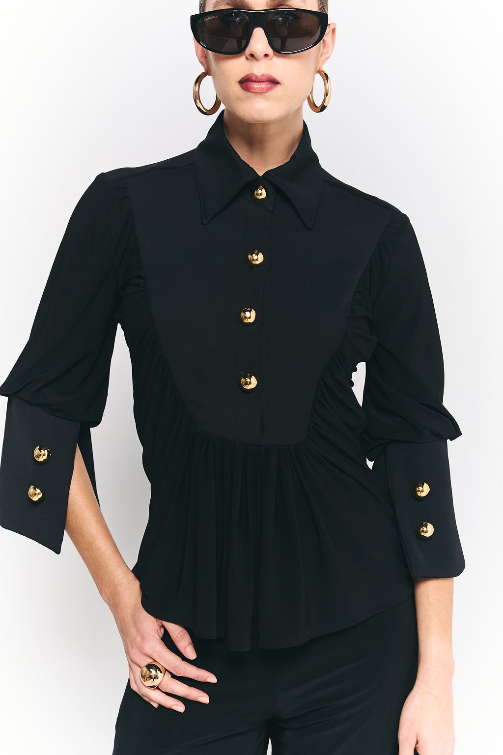 Duna Black Shirt and Flare Pants Set