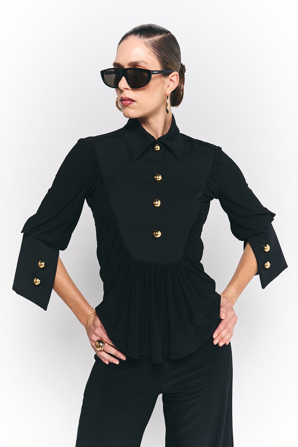 Conjunto de camisa y pantalón acampanado Duna negro