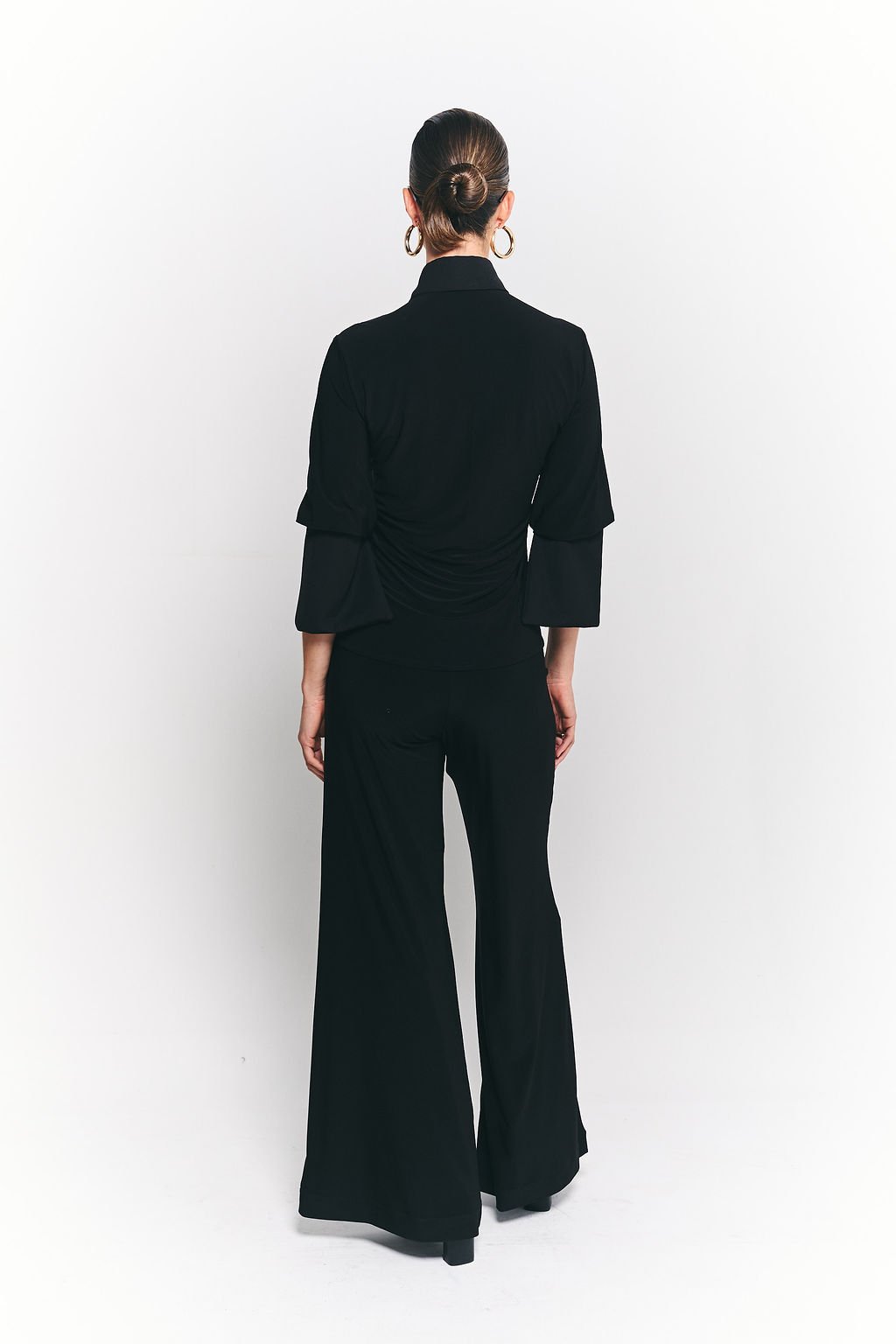Duna Black Shirt and Flare Pants Set