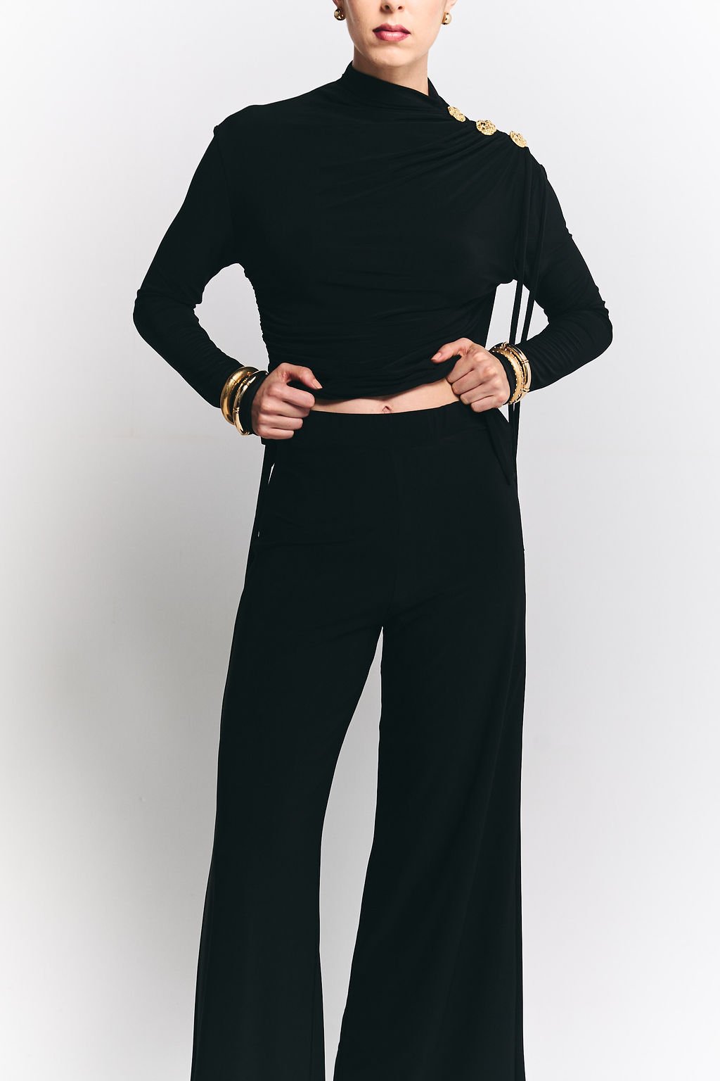 Conjunto de camisa y pantalón acampanado Duna negro