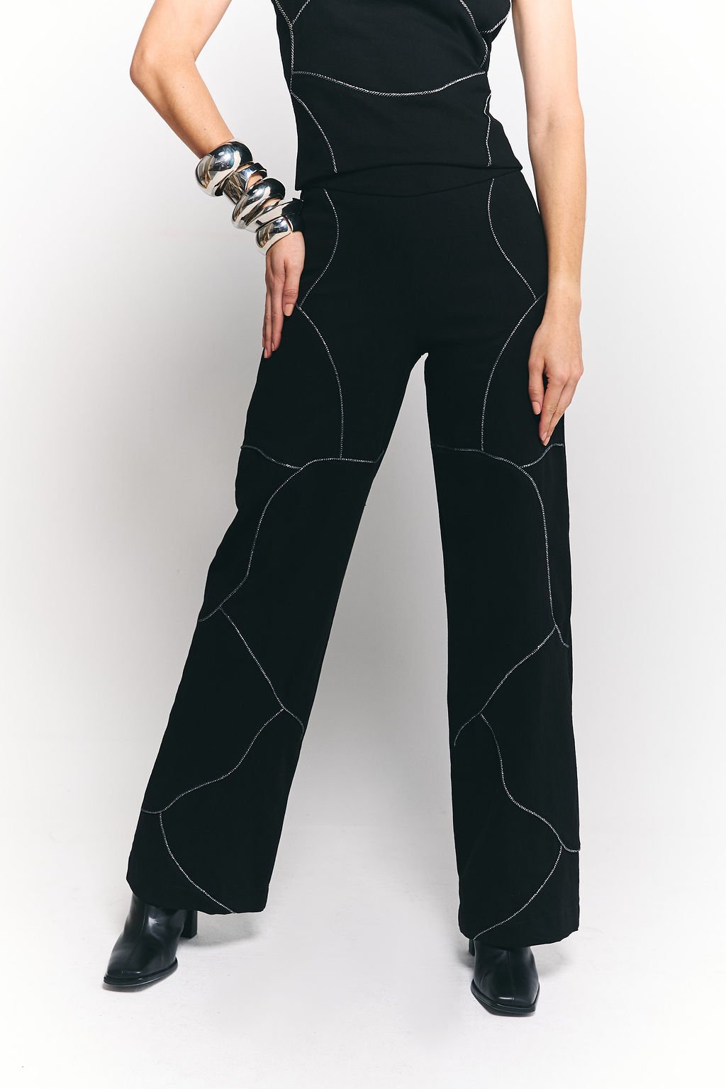 Escala Black Denim Top and Trousers Set