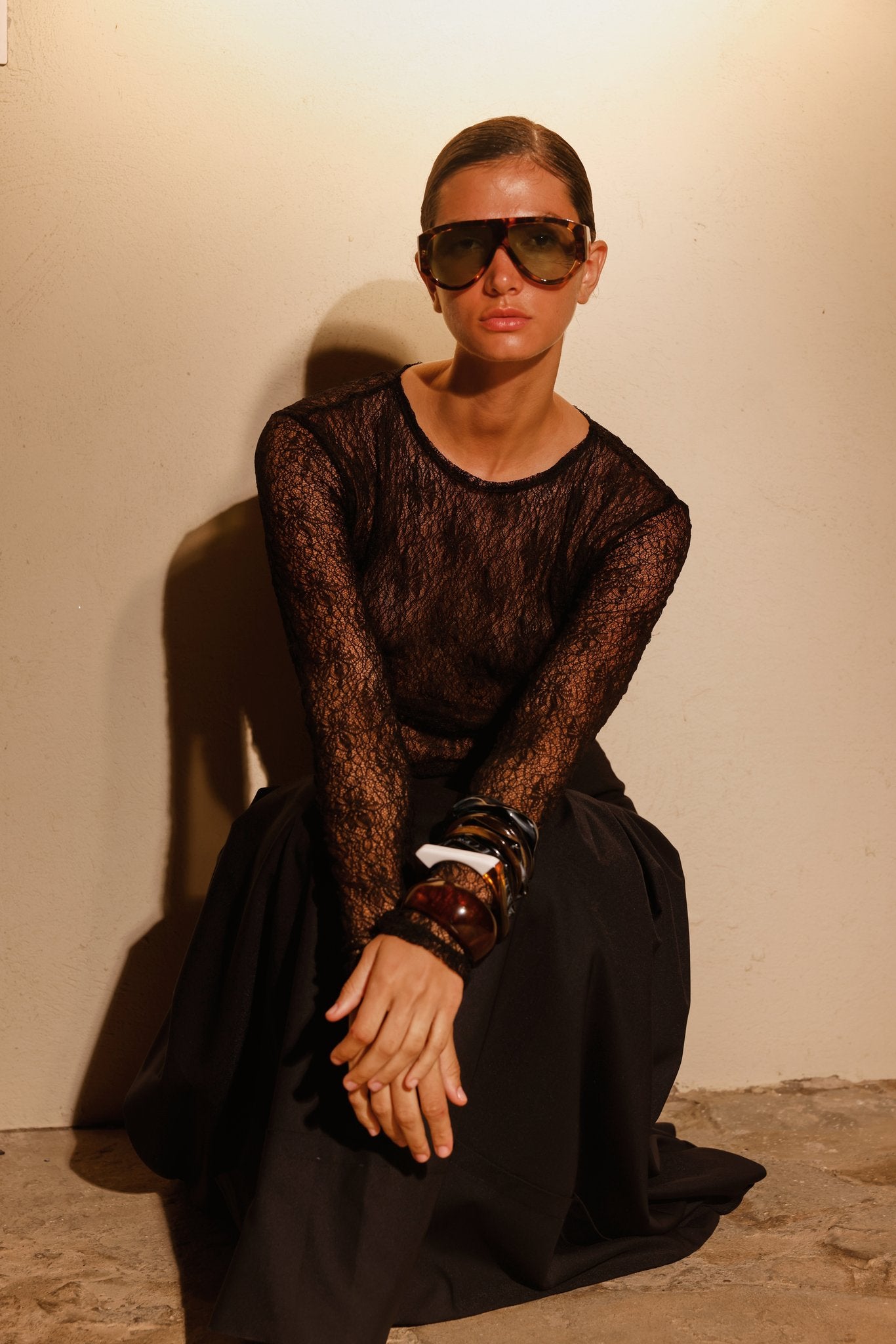Flora Black Lace Bodysuit and Skirt Set