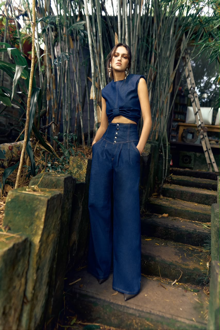 Garden Dark Blue Denim Top and Pants Set
