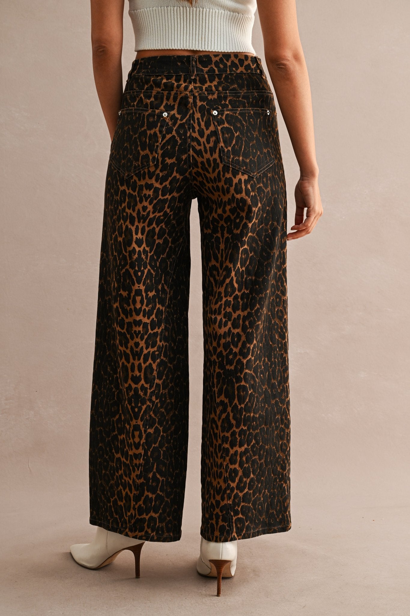 Leopard Print Wide Leg Jean Pants
