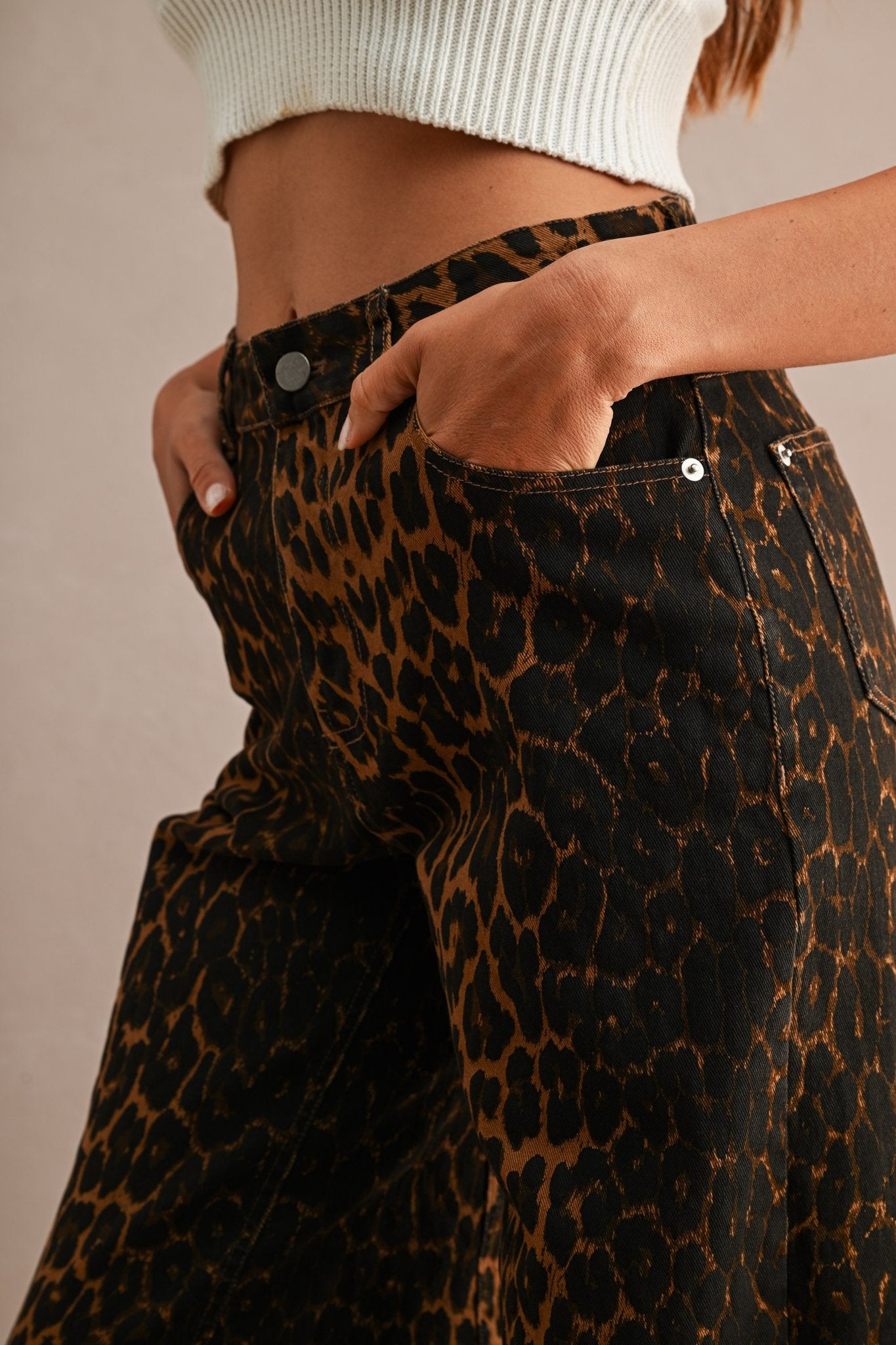 Leopard Print Wide Leg Jean Pants