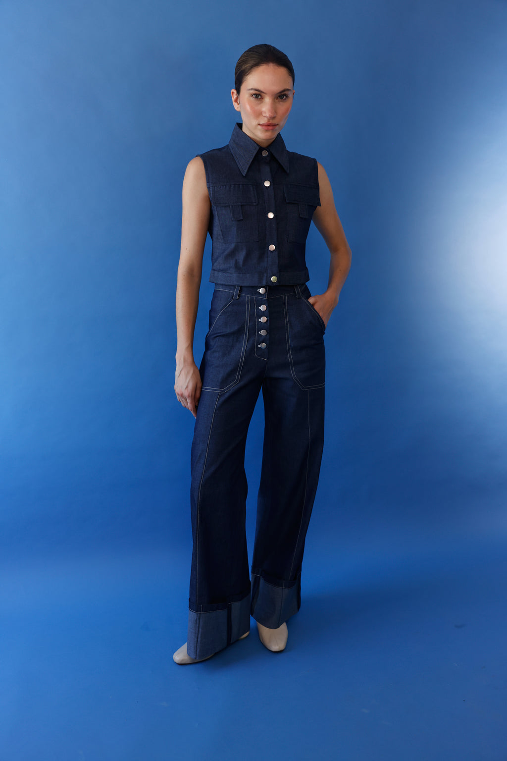 Tamara Denim Blazer and Pants Set