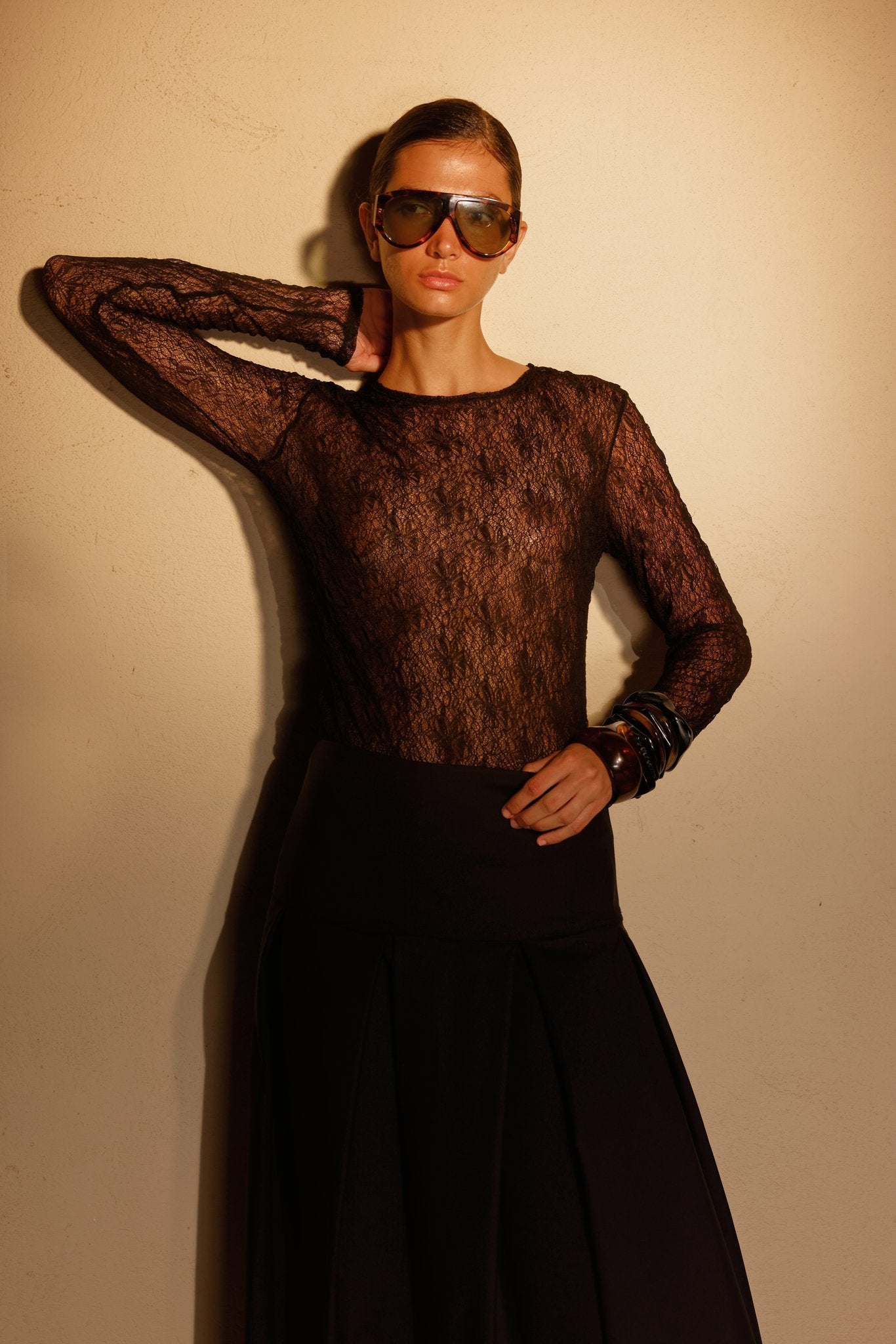 Flora Black Lace Bodysuit and Skirt Set