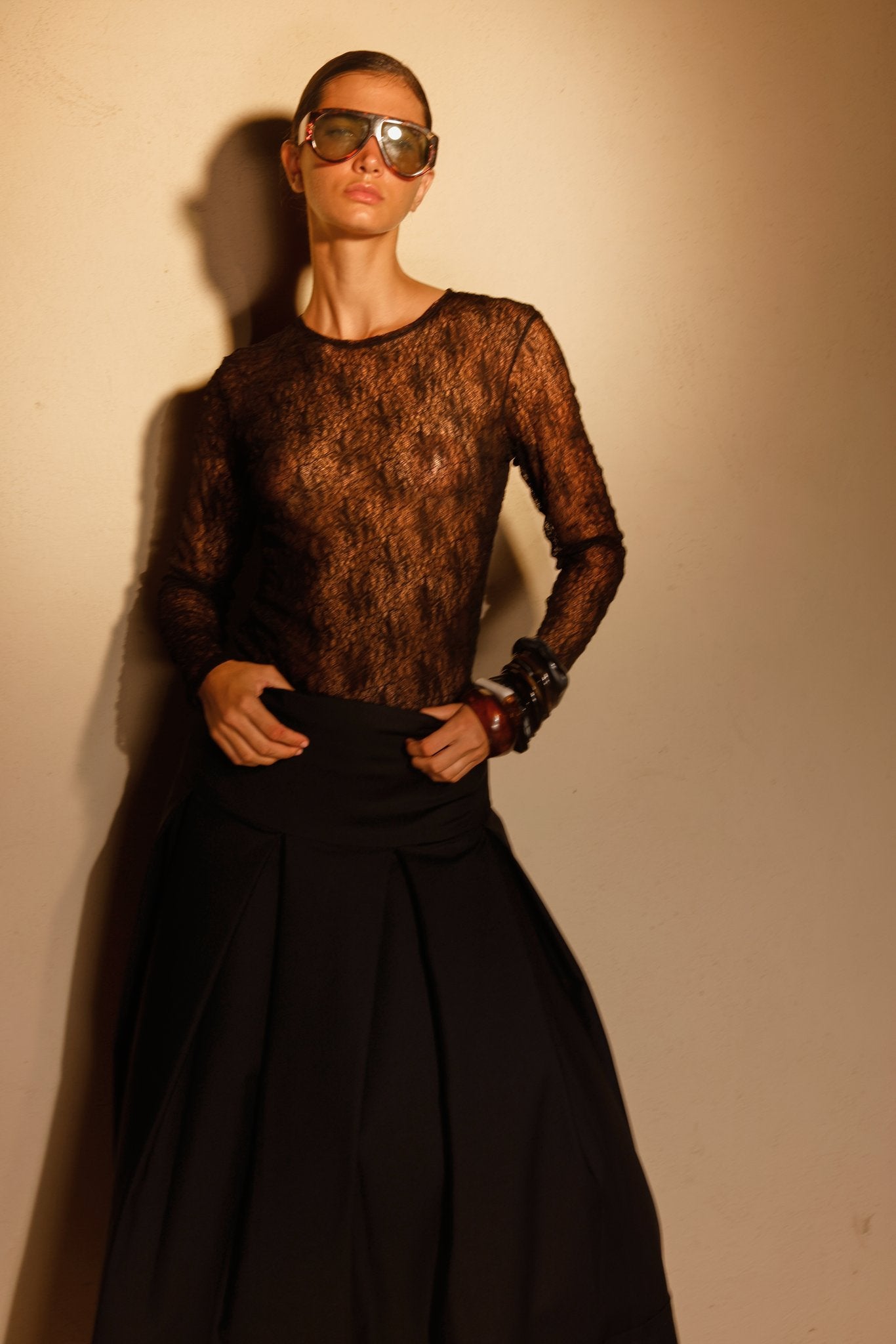 Flora Black Lace Bodysuit and Skirt Set