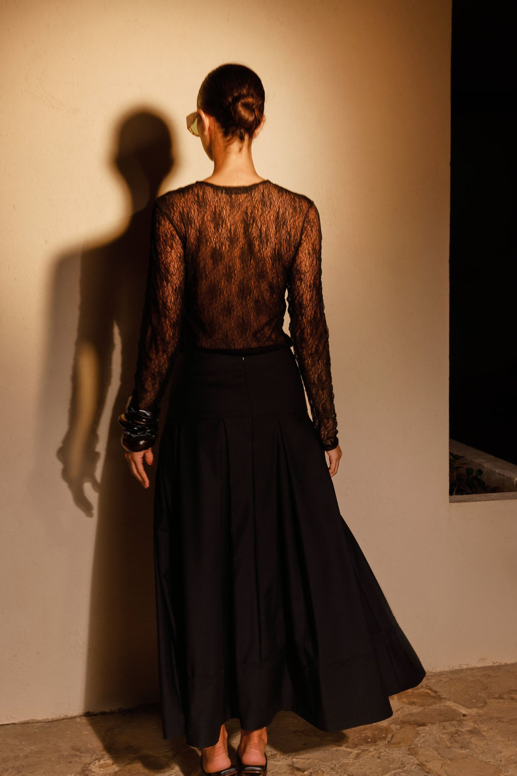 Flora Black Lace Bodysuit and Skirt Set