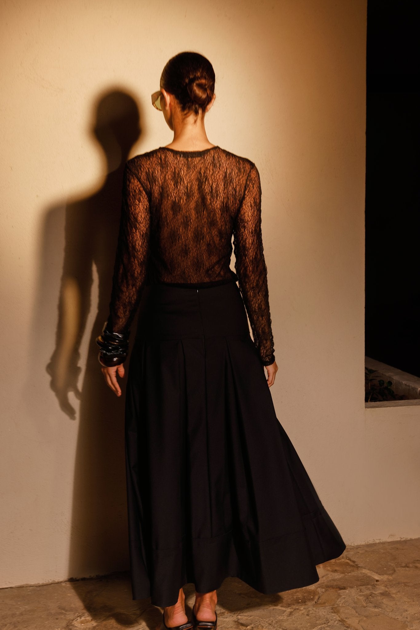 Flora Black Lace Bodysuit and Skirt Set
