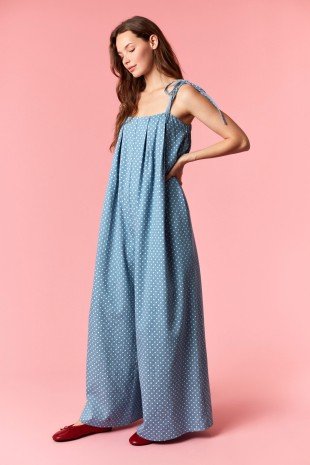 Mono de pierna ancha con lazada de lunares