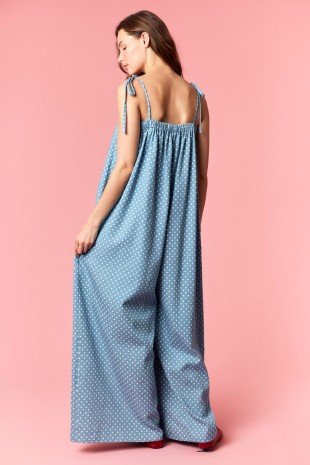 Mono de pierna ancha con lazada de lunares