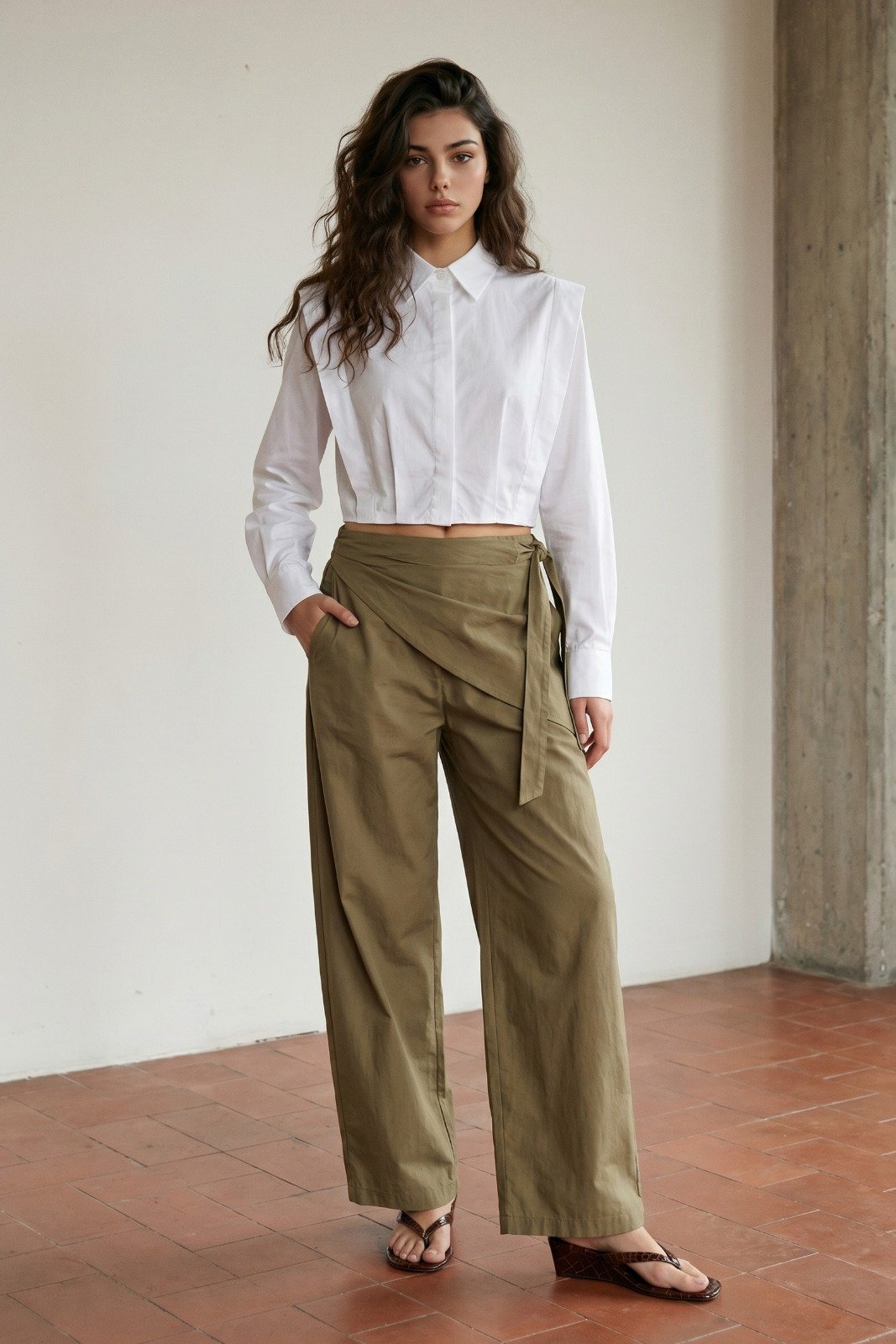 Structured Cropped Button-Down Shirt Top