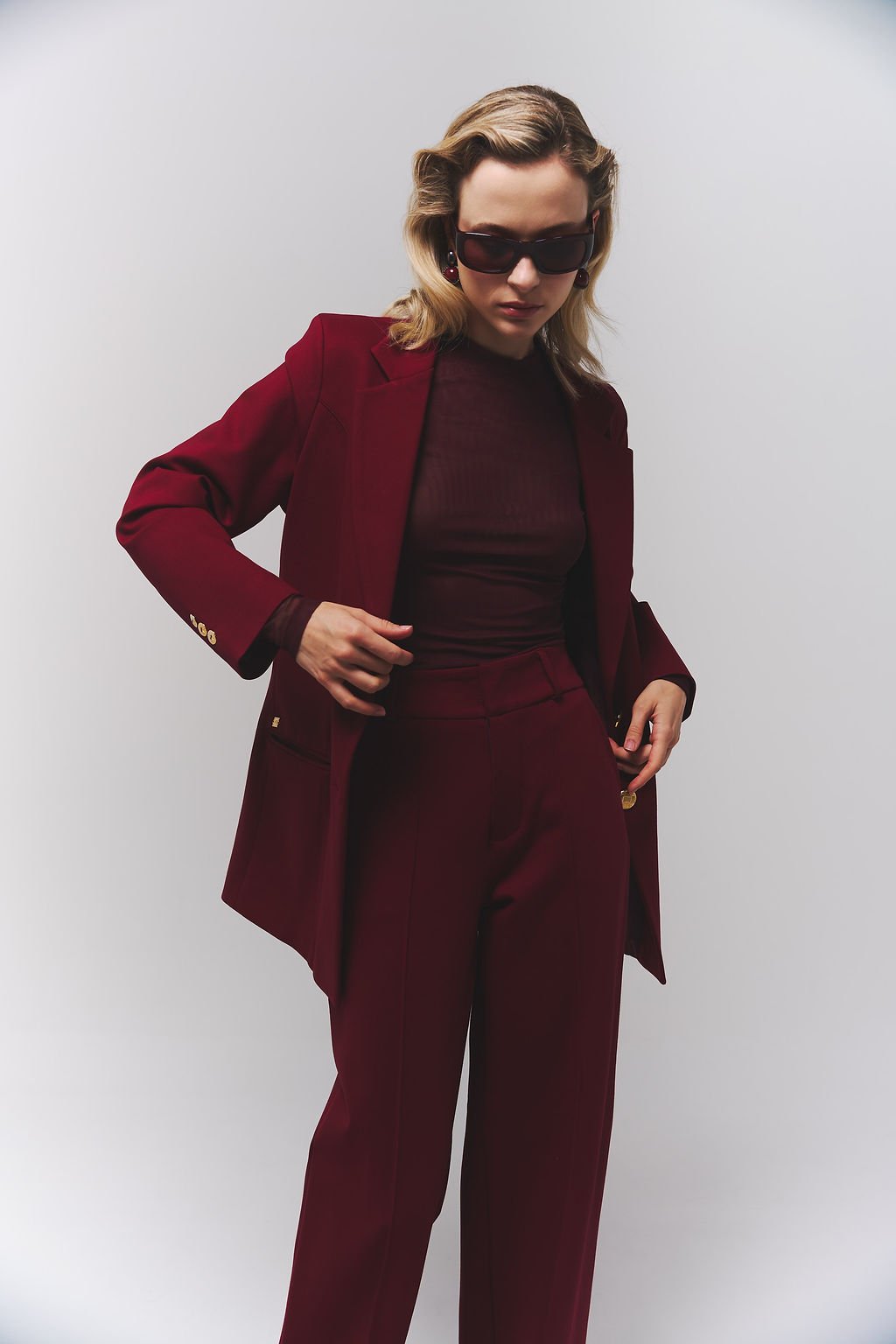 Lola Burgundy Blazer and Trousers Set