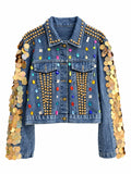 Embellished Gold Coin Denim Jacket