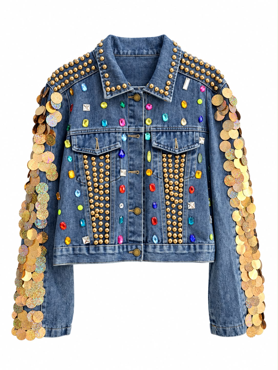 Embellished Gold Coin Denim Jacket