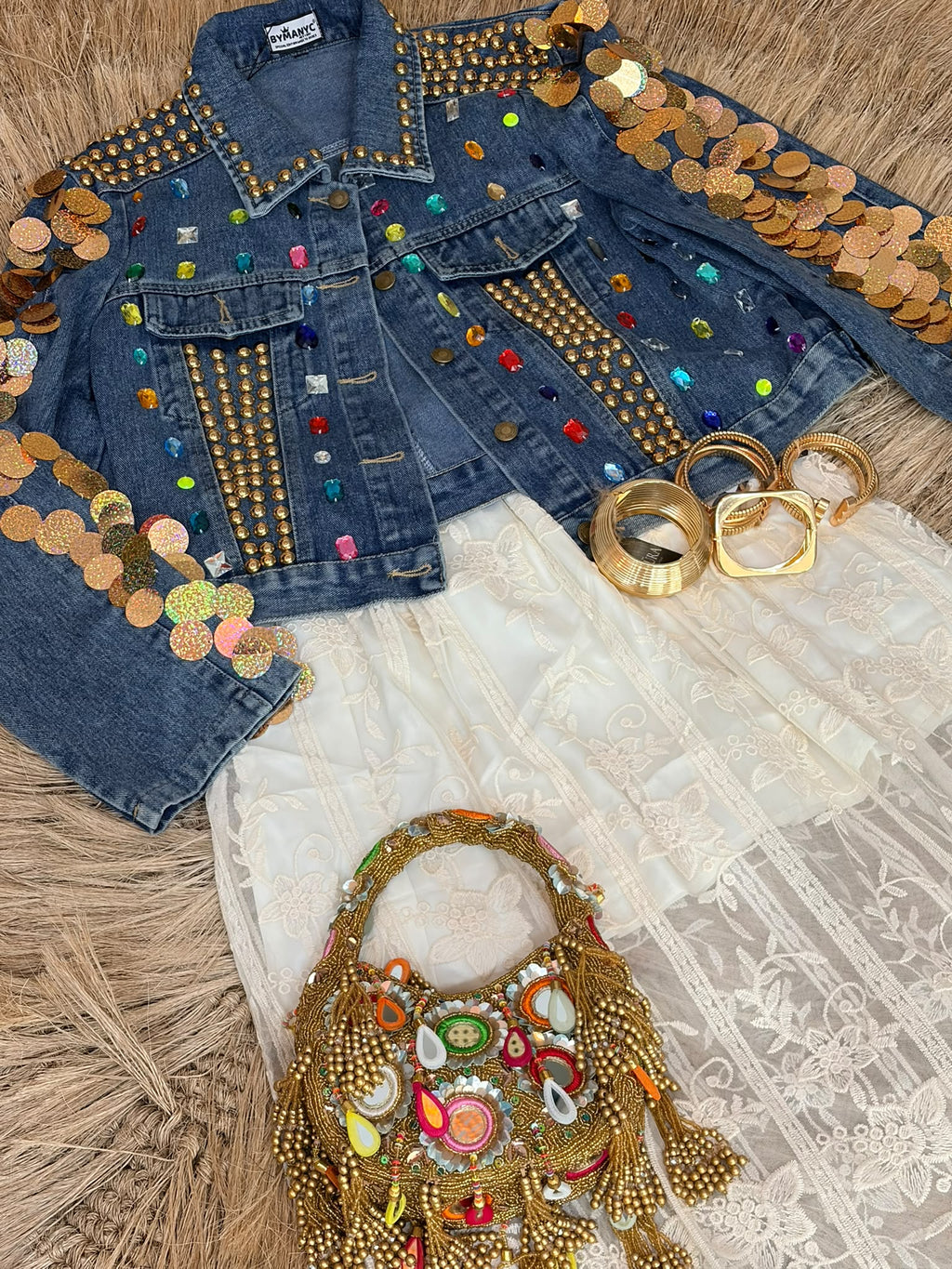 Embellished Gold Coin Denim Jacket